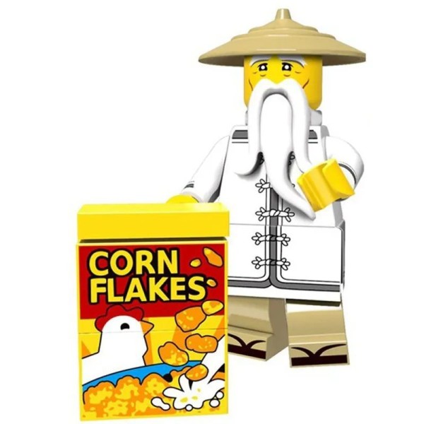 Ninjago Ninja Minifigure Sensei Wu with cereal box Ninjago Ninja Minifigure Sensei Wu with cereal box