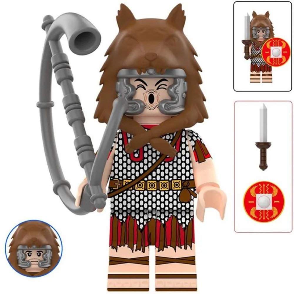lego minifigure Minifigure Castle Knights Roman bucinator in a wolf helmet Minifigures building block bricks toys