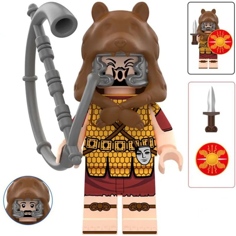 lego minifigure Minifigure Castle Knights Roman bucinator in a bear helmet Minifigures building block bricks toys
