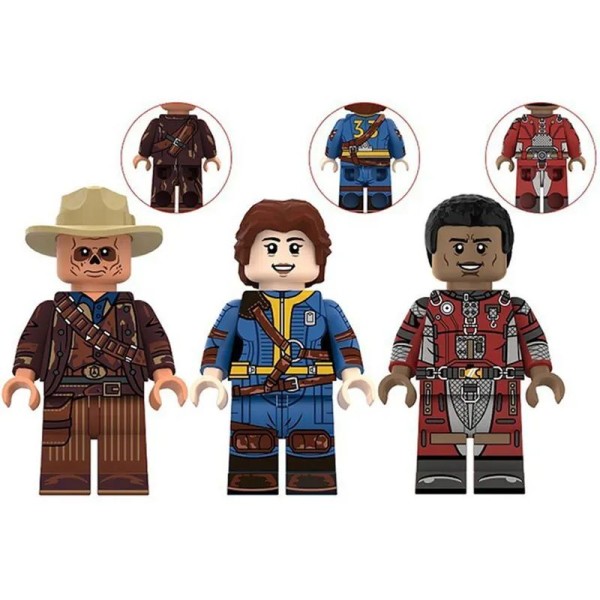 Three Fallout Minifigures Cooper Howard Lucy McLane and Maximus