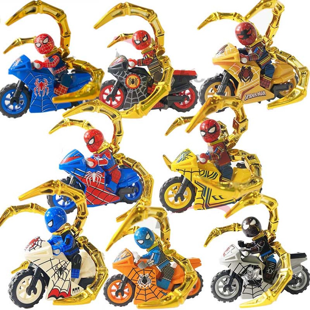 lego minifigure Superhero Cool Spider Man Motorcycle Marvel building block bricks toys