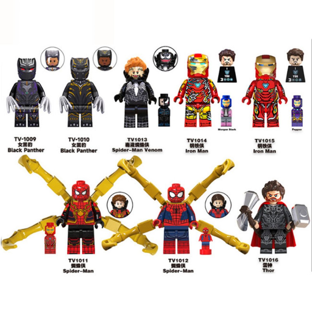 lego minifigure Superhero female panther, Venom, Spiderman, Thor, Iron Man DC building block bricks toys